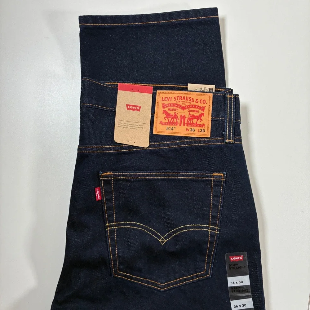 NEW Levi's 514 Straight Jeans 36x30 Dark Indigo Blue Denim USA Cowboy